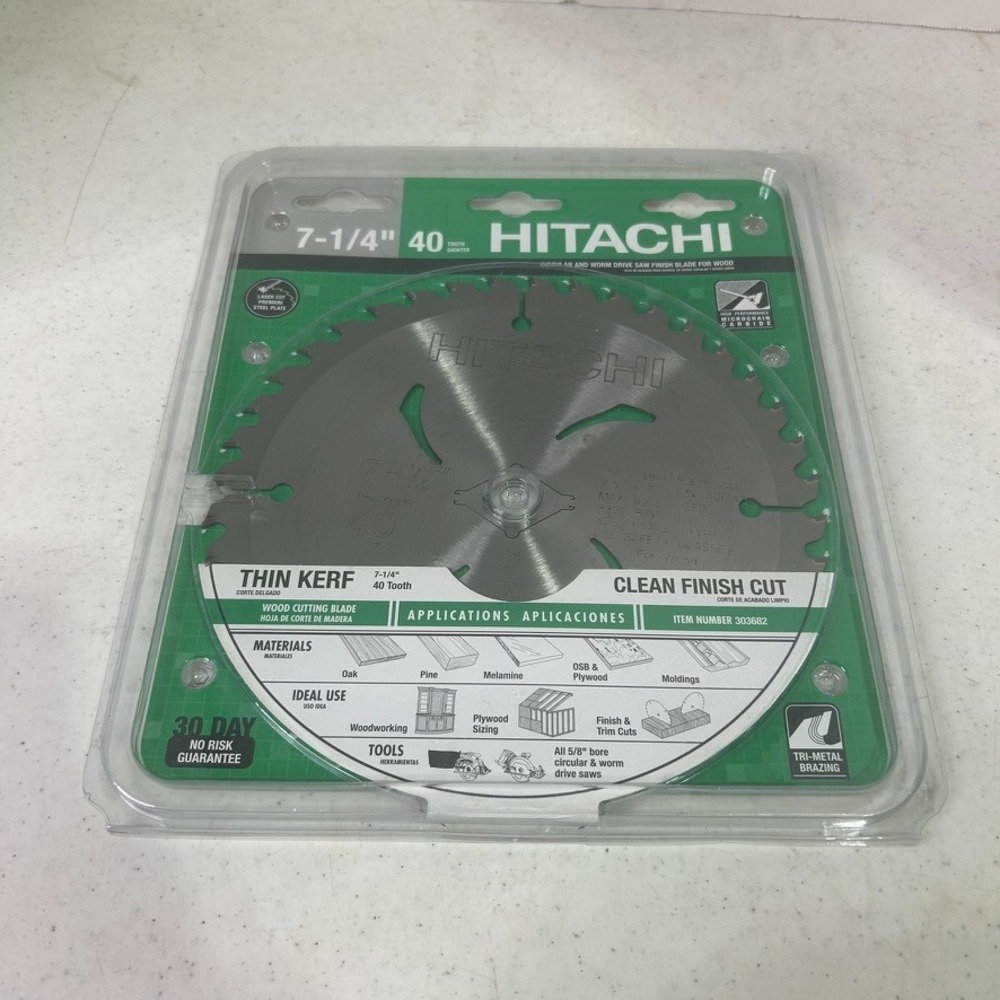 Hitachi 7-1/4 In 40 Tooth Thin Kerf Circular Saw Blade‎ Clean Finish Cut 303682
